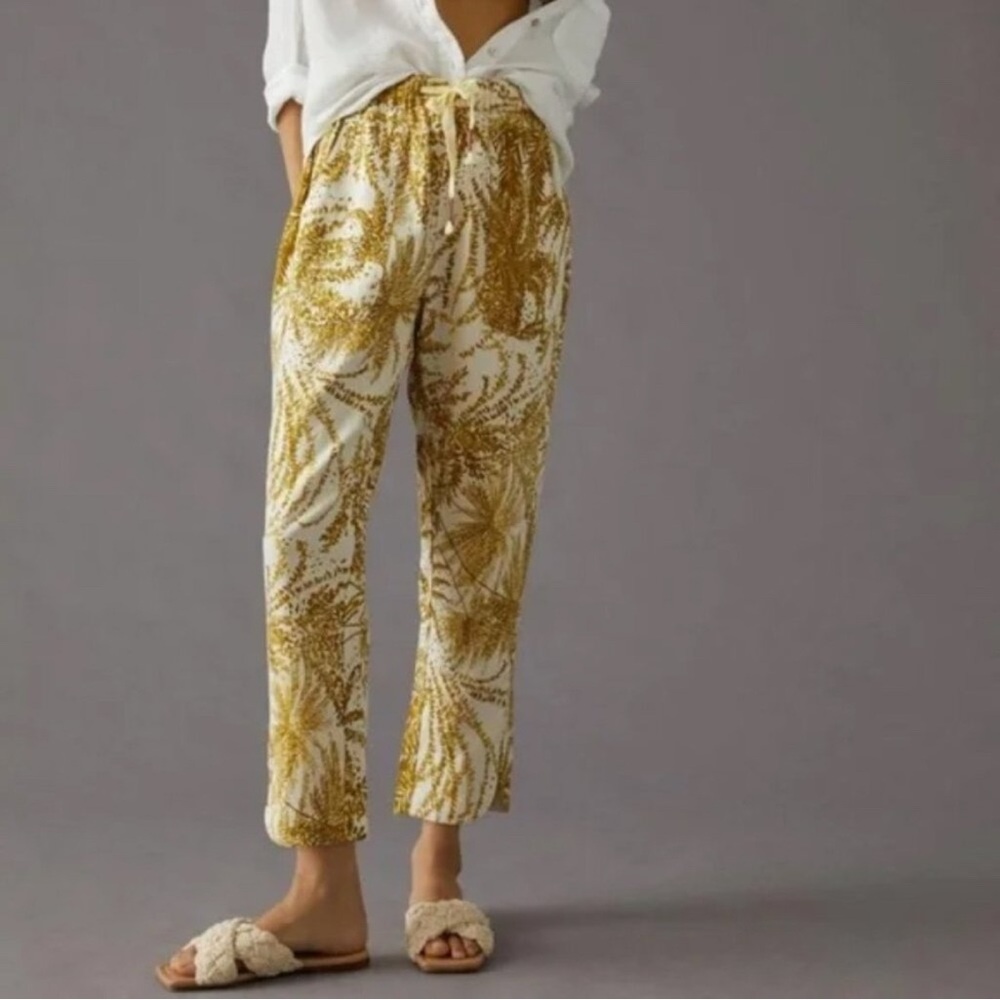 Pilcro White and Mustard Botanical Cropped Pants